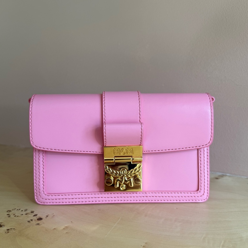 MCM Pink Gretl Visetos Mini Clutch with Gold Lock